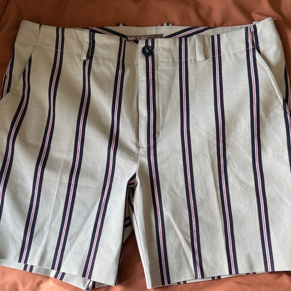 Striped Beige and Blue and Pink Striped Shorts